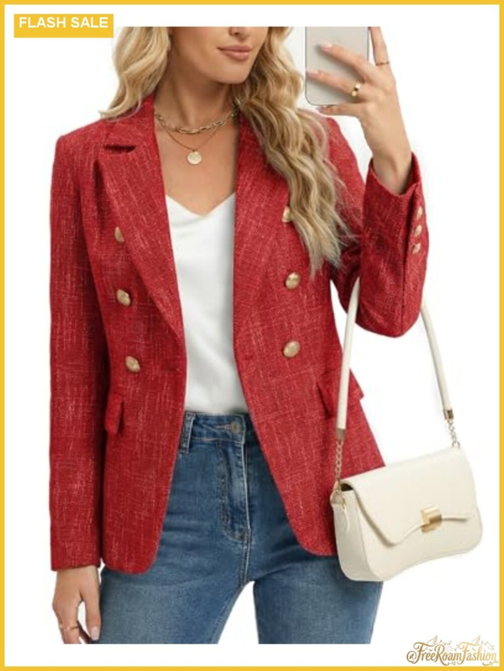 Double Breasted Tweed Blazer Blazers for Women's Suit Jacket